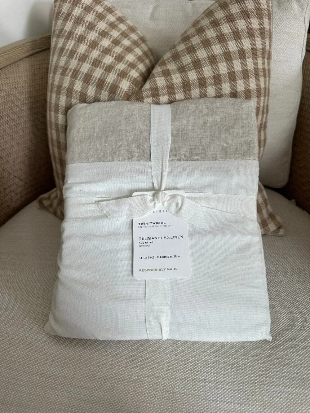 Pottery Barn Belgian Flax Linen Bed Skirt in Flax Size Twin/Twin XL